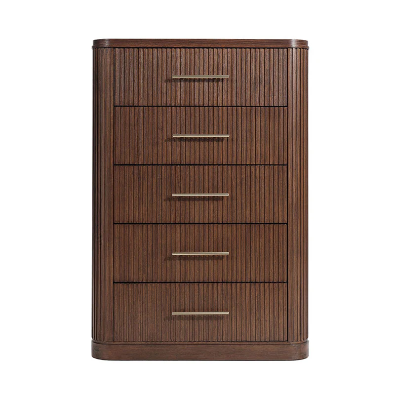Verral Modern Solid Wood Fluted Chest with 5 Drawers & Oak Texture - Image 12