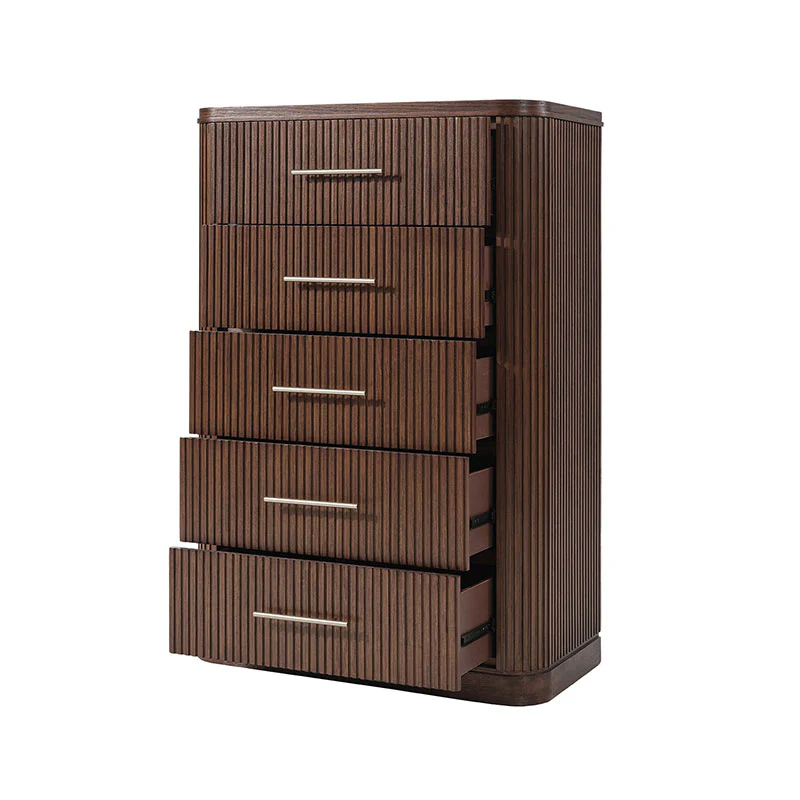 Verral Modern Solid Wood Fluted Chest with 5 Drawers & Oak Texture - Image 13