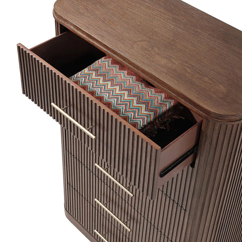 Verral Modern Solid Wood Fluted Chest with 5 Drawers & Oak Texture - Image 14