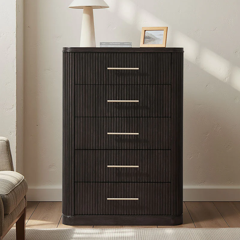 Verral Modern Solid Wood Fluted Chest with 5 Drawers & Oak Texture - Image 17
