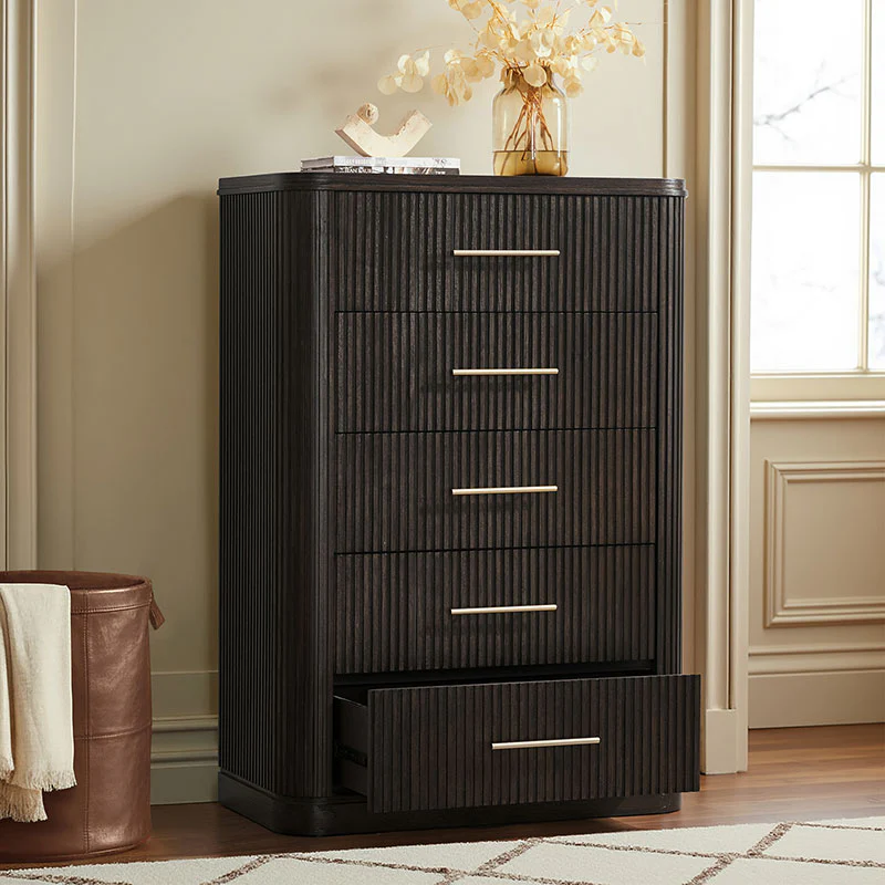 Verral Modern Solid Wood Fluted Chest with 5 Drawers & Oak Texture - Image 18