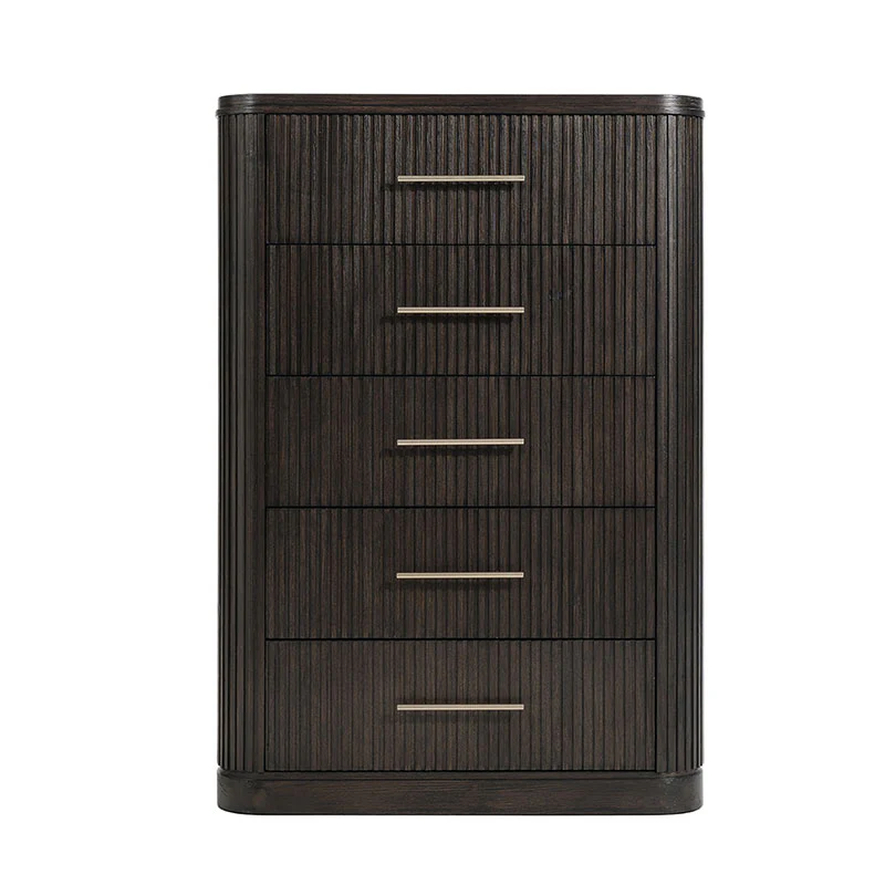 Verral Modern Solid Wood Fluted Chest with 5 Drawers & Oak Texture - Image 20