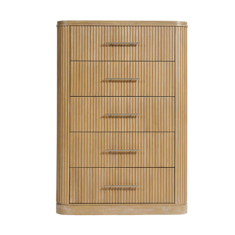 Verral Modern Solid Wood Fluted Chest with 5 Drawers & Oak Texture - Image 4