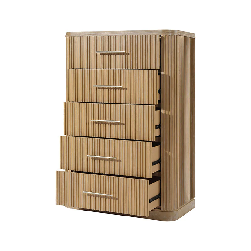 Verral Modern Solid Wood Fluted Chest with 5 Drawers & Oak Texture - Image 5