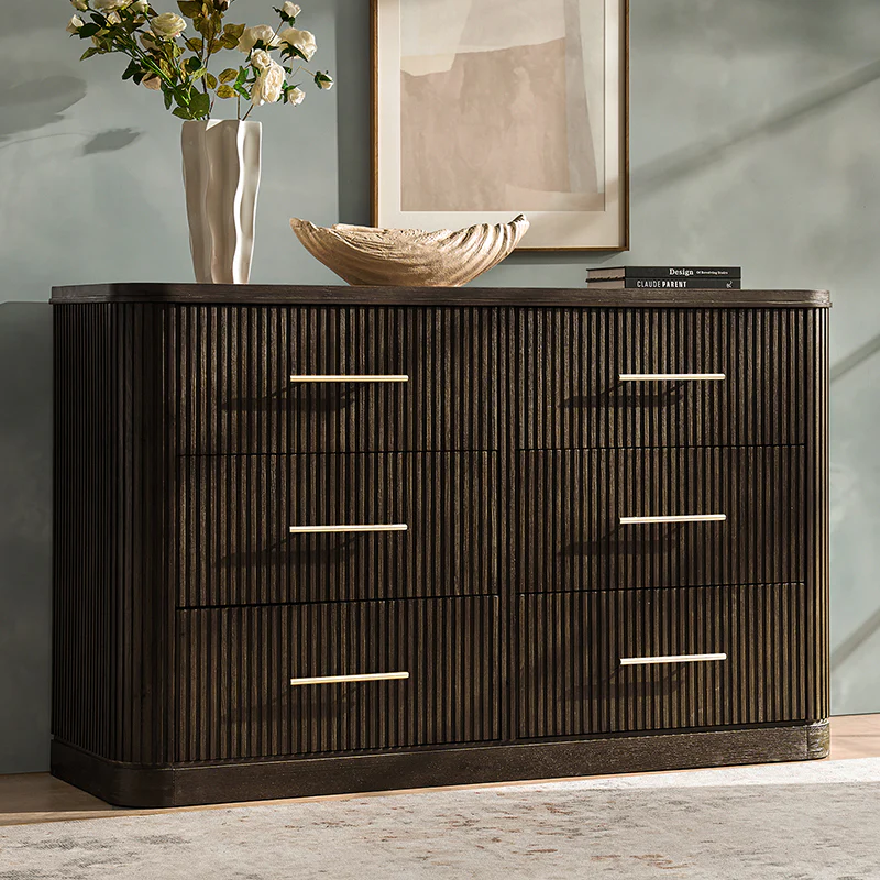 Verral Modern Solid Wood Fluted Dresser with 6 Drawers & Oak Texture - Image 10