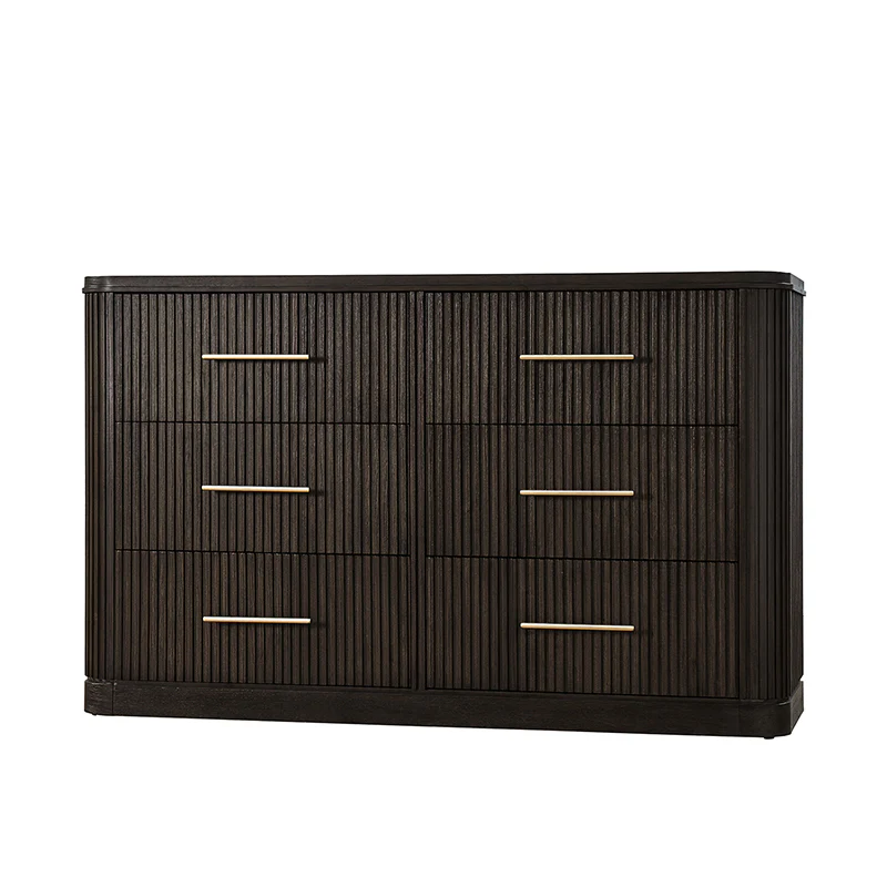 Verral Modern Solid Wood Fluted Dresser with 6 Drawers & Oak Texture - Image 12