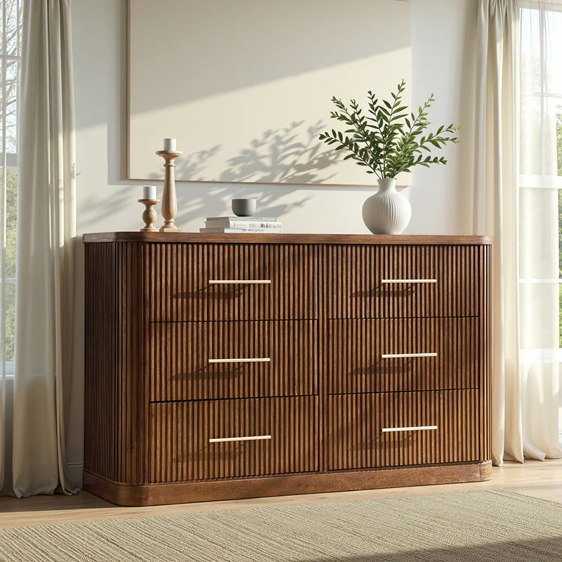 Verral Modern Solid Wood Fluted Dresser with 6 Drawers & Oak Texture - Image 17