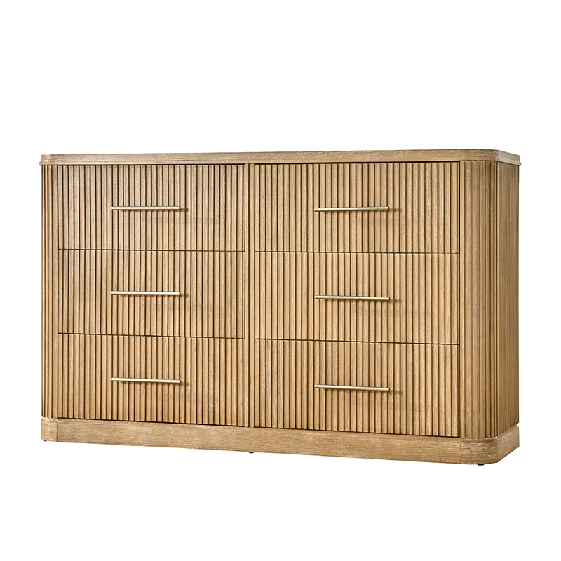 Verral Modern Solid Wood Fluted Dresser with 6 Drawers & Oak Texture - Image 4