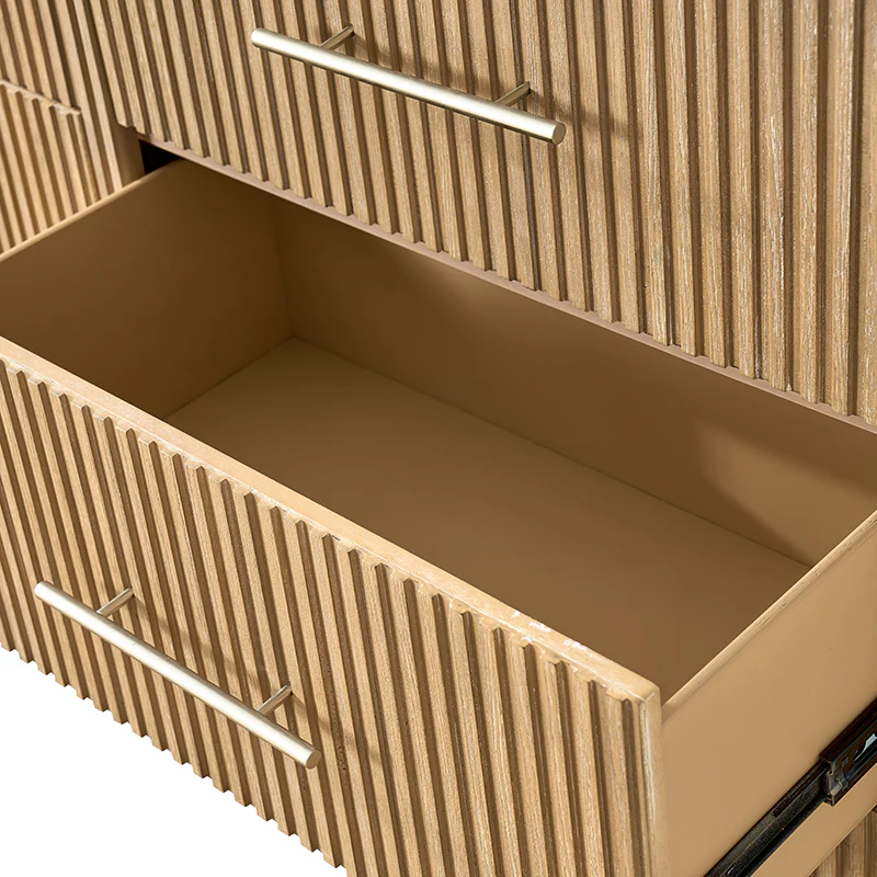 Verral Modern Solid Wood Fluted Dresser with 6 Drawers & Oak Texture - Image 5