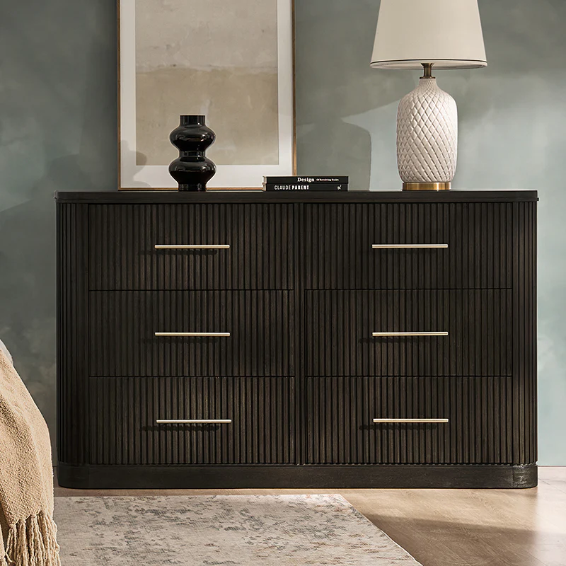 Verral Modern Solid Wood Fluted Dresser with 6 Drawers & Oak Texture - Image 9