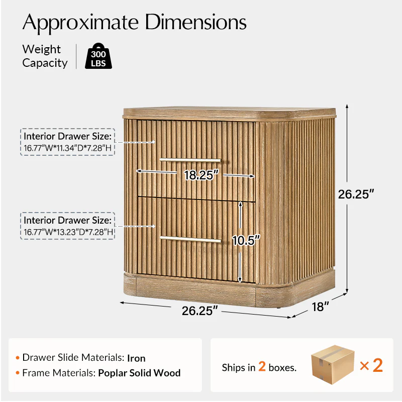 Verral Modern Solid Wood Fluted Nightstand with USB & Oak Texture - Image 13