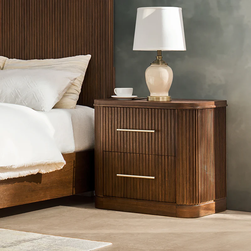 Verral Modern Solid Wood Fluted Nightstand with USB & Oak Texture - Image 14