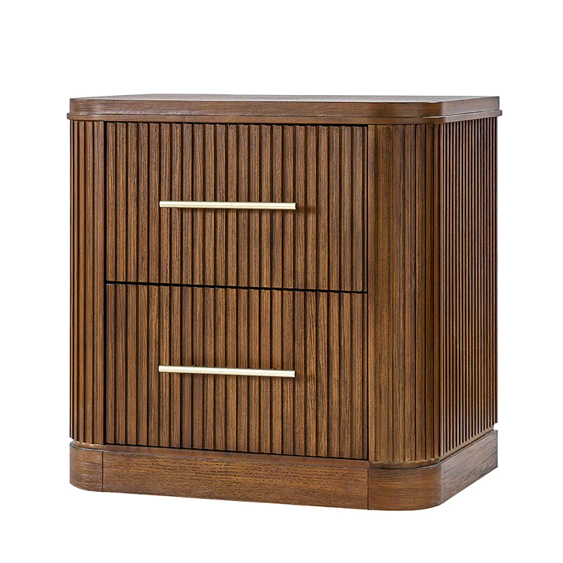 Verral Modern Solid Wood Fluted Nightstand with USB & Oak Texture - Image 19