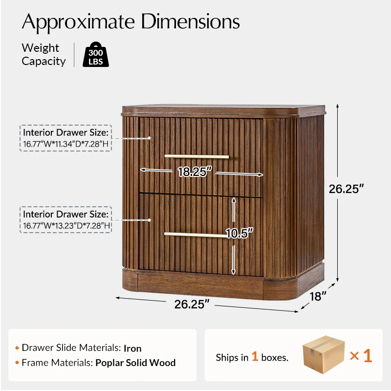 Verral Modern Solid Wood Fluted Nightstand with USB & Oak Texture - Image 20