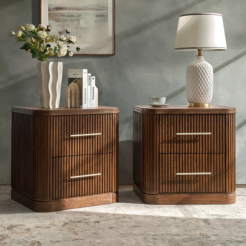 Verral Modern Solid Wood Fluted Nightstand with USB & Oak Texture - Image 21