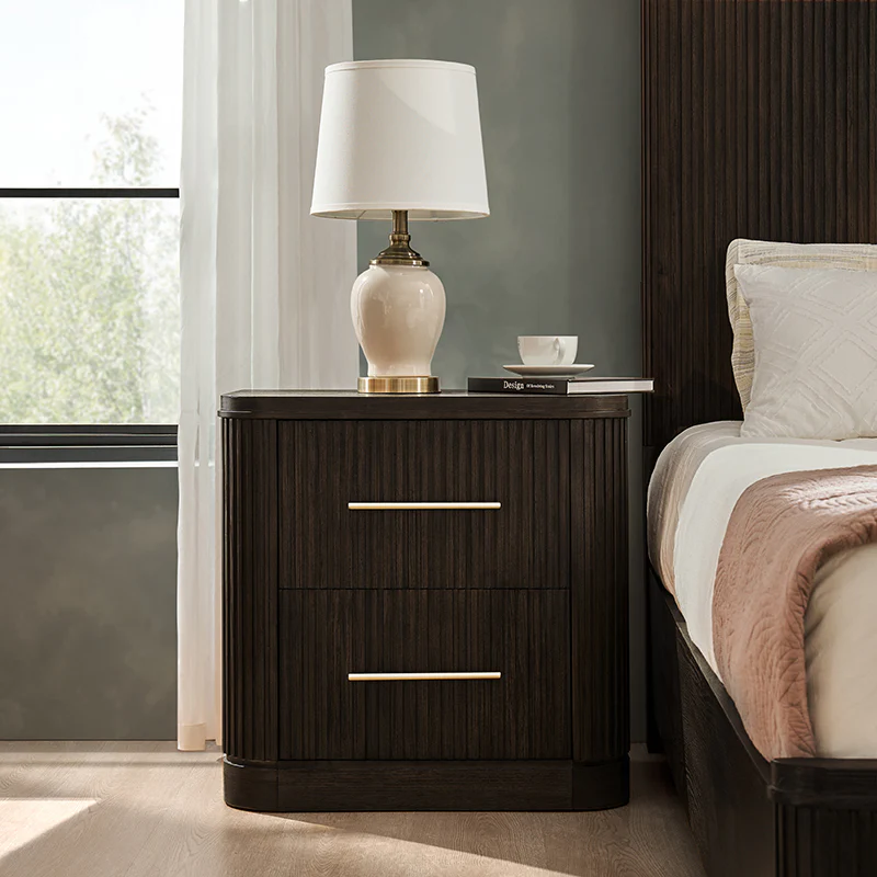 Verral Modern Solid Wood Fluted Nightstand with USB & Oak Texture - Image 28
