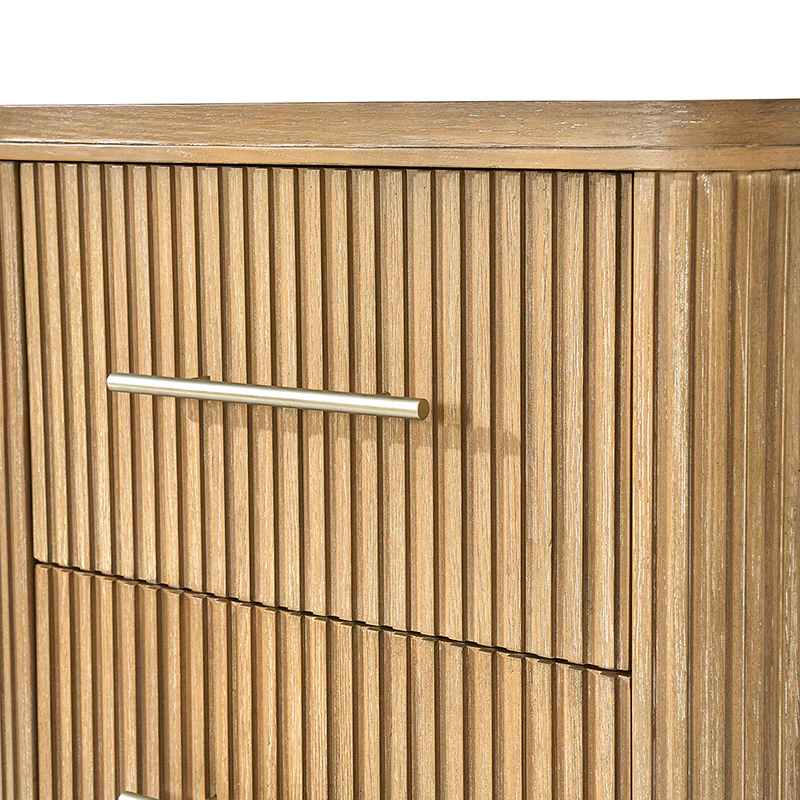 Verral Modern Solid Wood Fluted Nightstand with USB & Oak Texture - Image 3