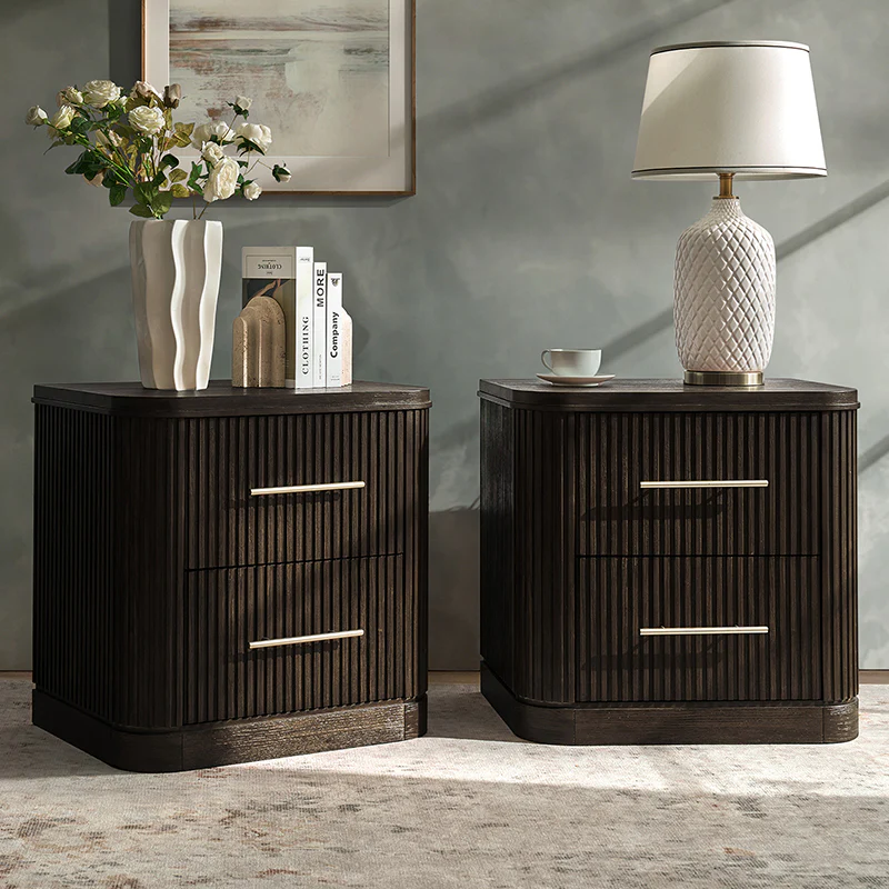 Verral Modern Solid Wood Fluted Nightstand with USB & Oak Texture - Image 34