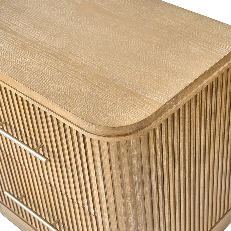 Verral Modern Solid Wood Fluted Nightstand with USB & Oak Texture - Image 4
