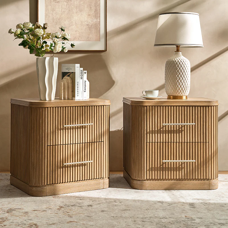 Verral Modern Solid Wood Fluted Nightstand with USB & Oak Texture - Image 8