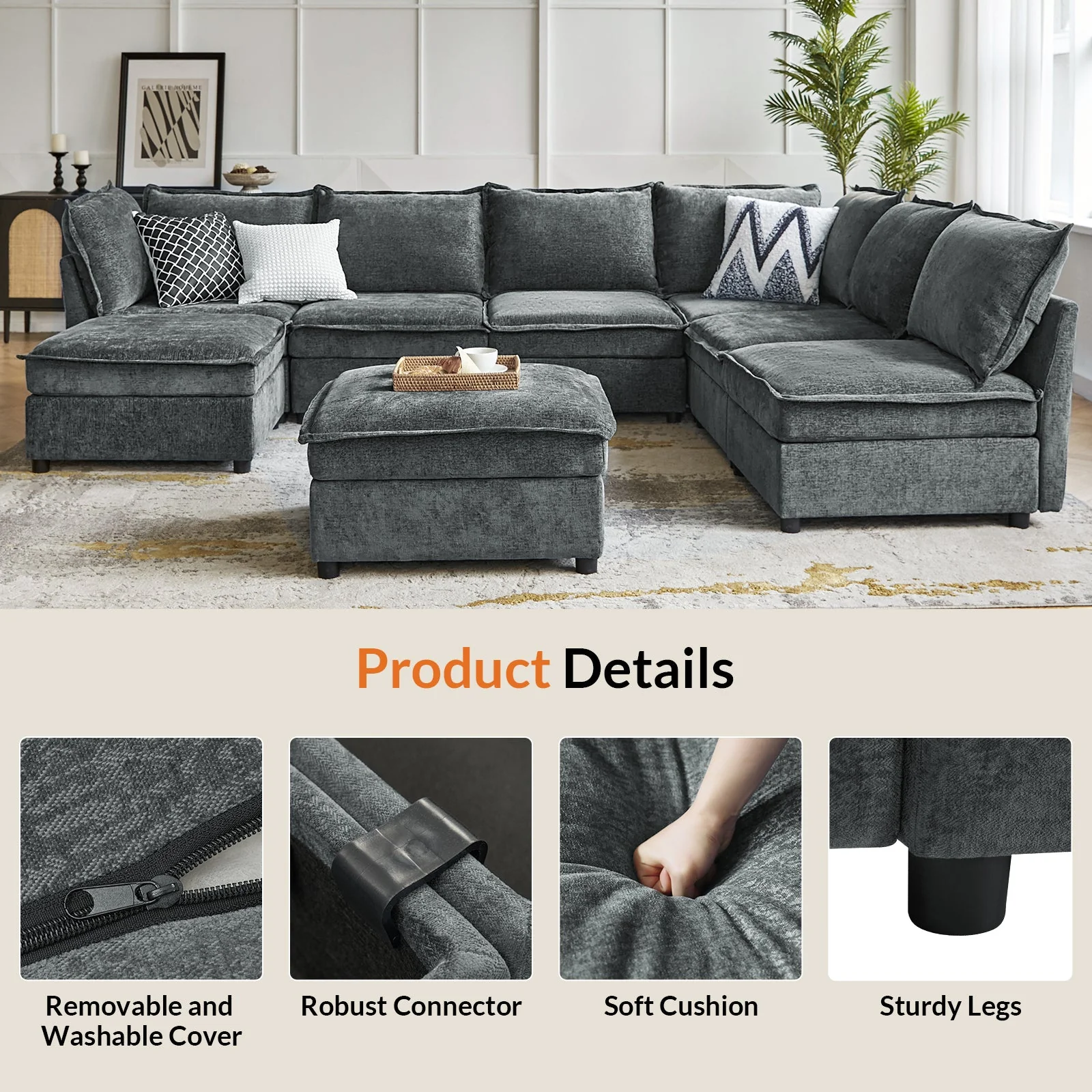 Harmetrix 8-Seater Soft Sectional Couch with Storage - Image 23