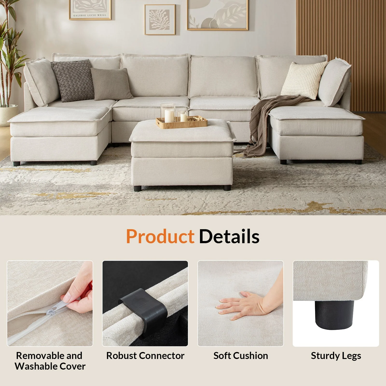 Harmetrix 8-Seater Soft Sectional Couch with Storage - Image 7