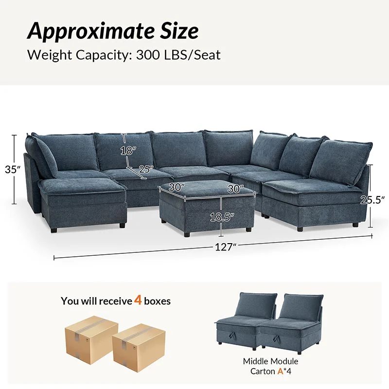 Harmetrix Oversized Soft Sectional Couch with Storage - Image 3