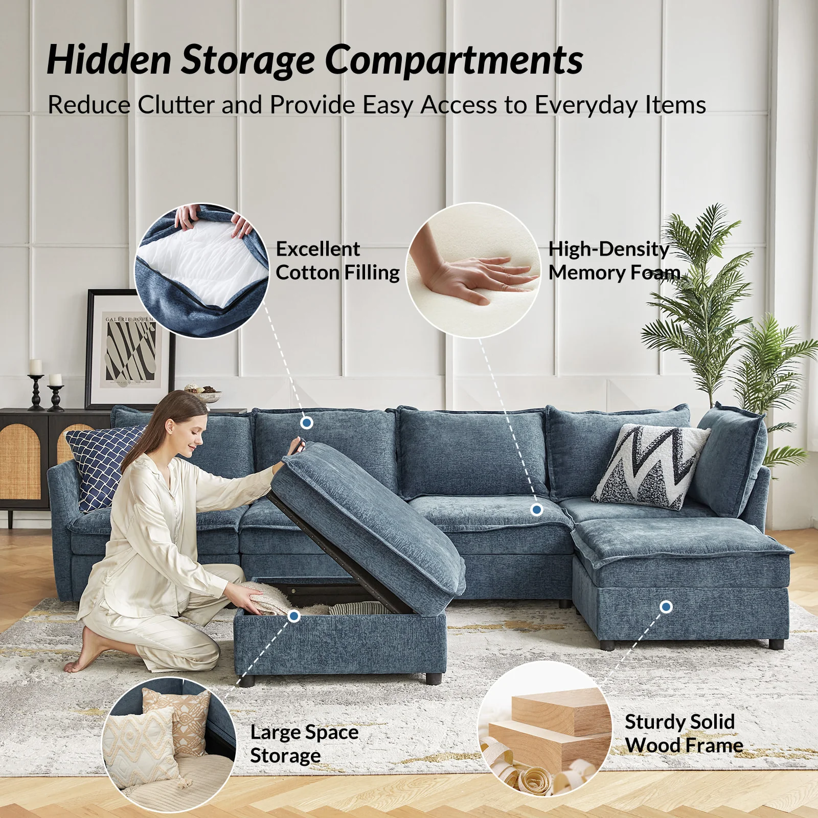 Harmetrix Oversized Soft Sectional Couch with Storage - Image 4