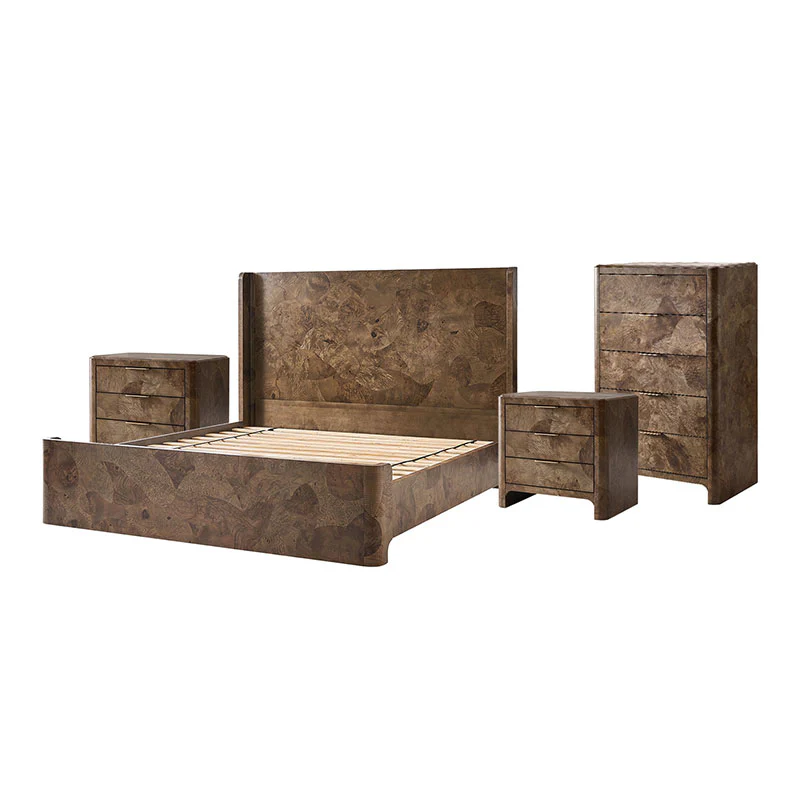 Virel 4-Piece Modern Marquetry Bedroom Set with 5-Drawer Chest - Image 4