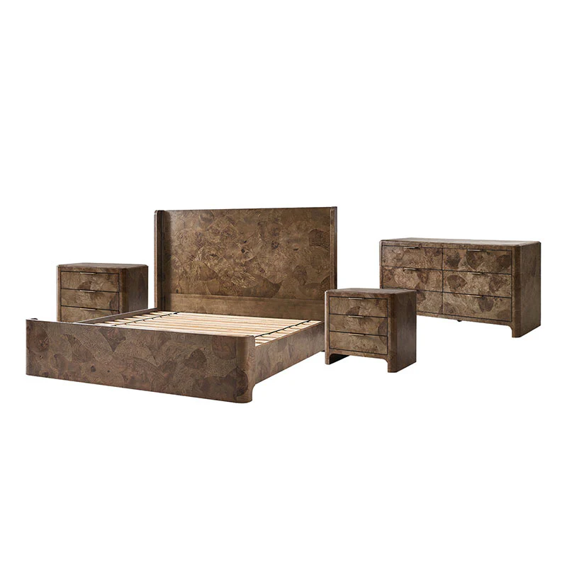 Virel 4-Piece Modern Marquetry Bedroom Set with 6-Drawer Dresser - Image 4
