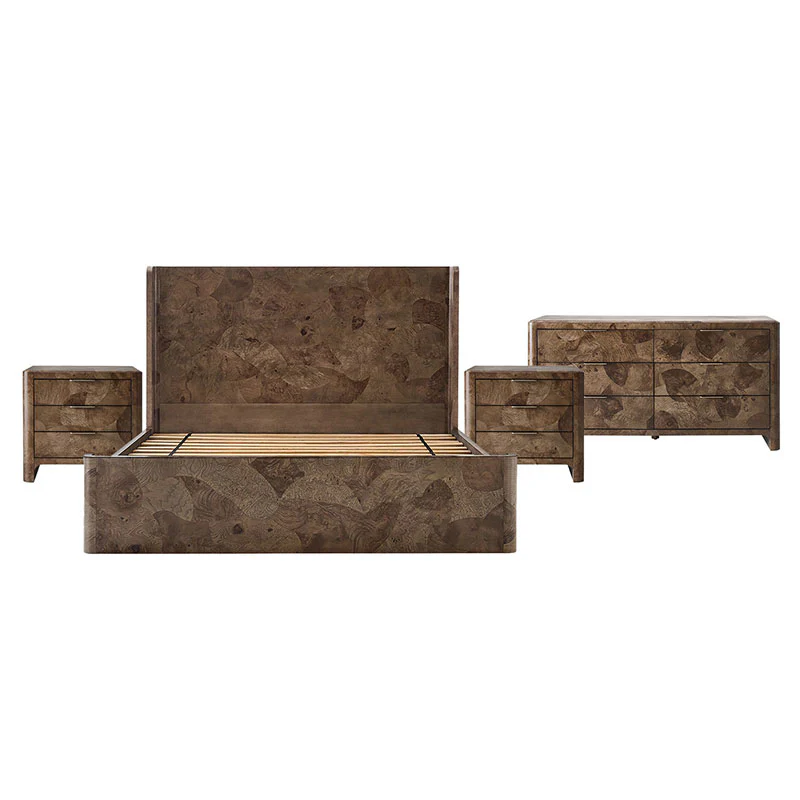 Virel 4-Piece Modern Marquetry Bedroom Set with 6-Drawer Dresser - Image 5