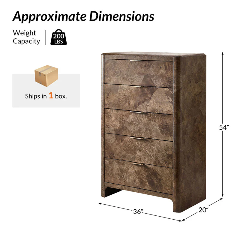 Virel Modern Marquetry 5-Drawer Chest - Image 3