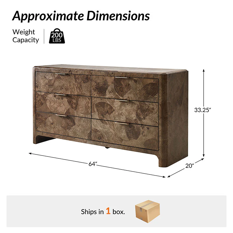 Virel Modern Marquetry 6-Drawer Dresser - Image 3