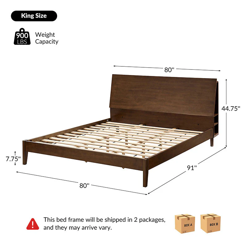 Vivian Solid Wood Platform Bed with USB Ports and Storage Headboard - Image 27