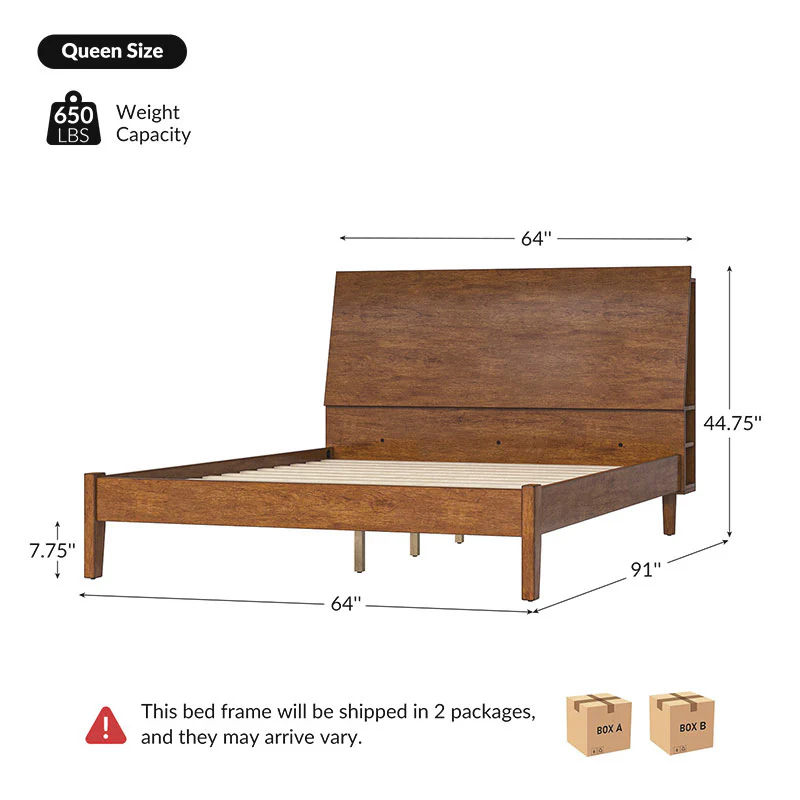 Vivian Solid Wood Platform Bed with USB Ports and Storage Headboard - Image 3