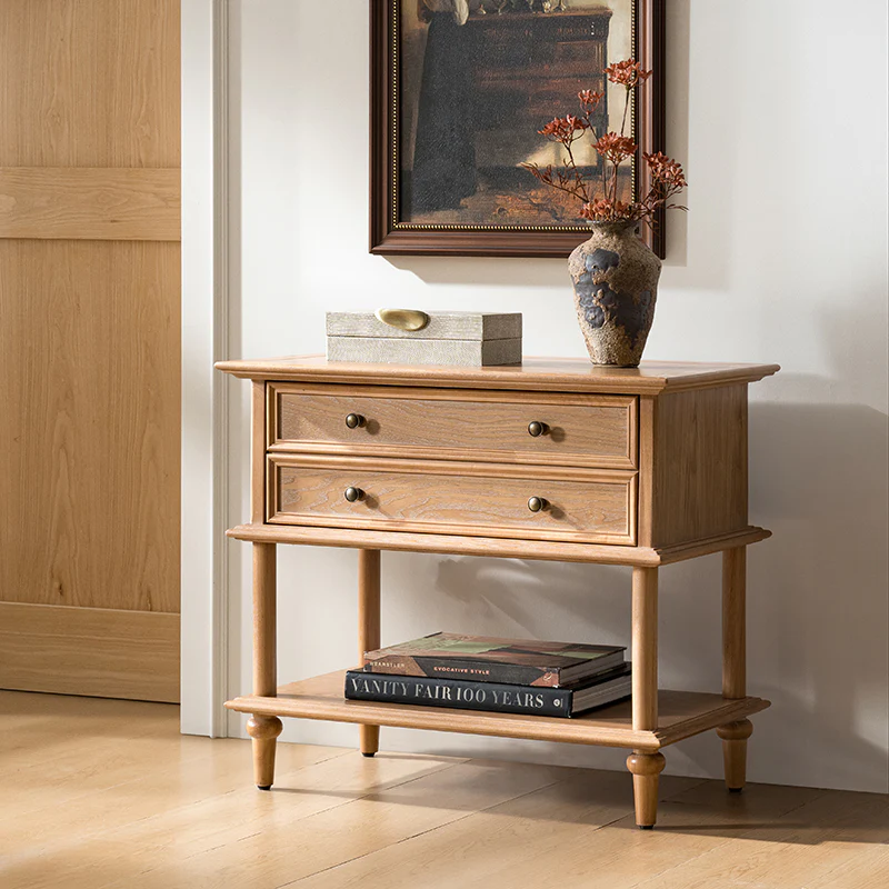Multi-Functional Traditional Wood Nightstand with Open Shelf - Image 10