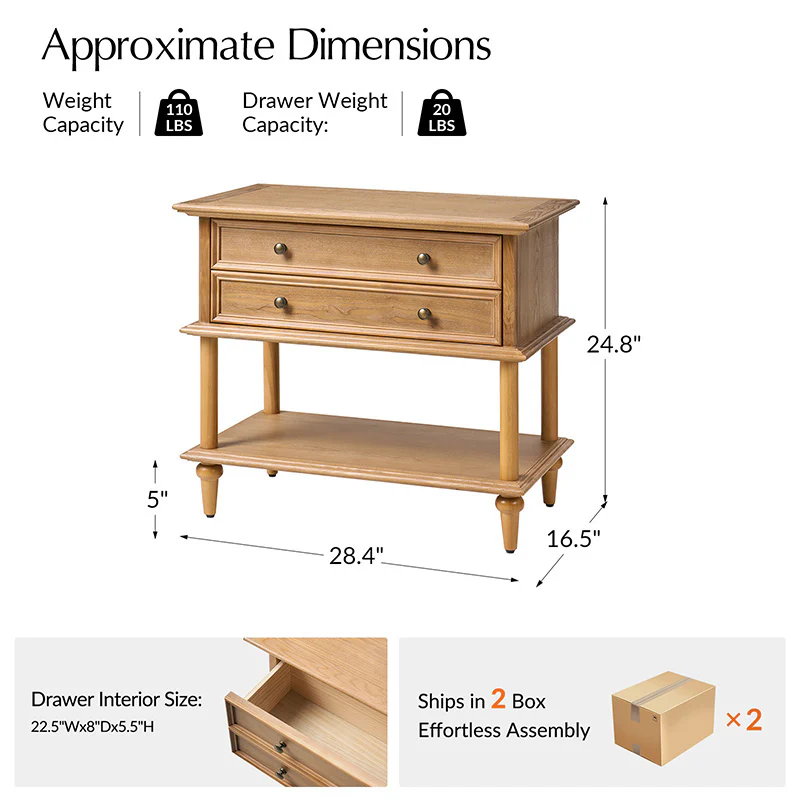 Multi-Functional Traditional Wood Nightstand with Open Shelf - Image 11