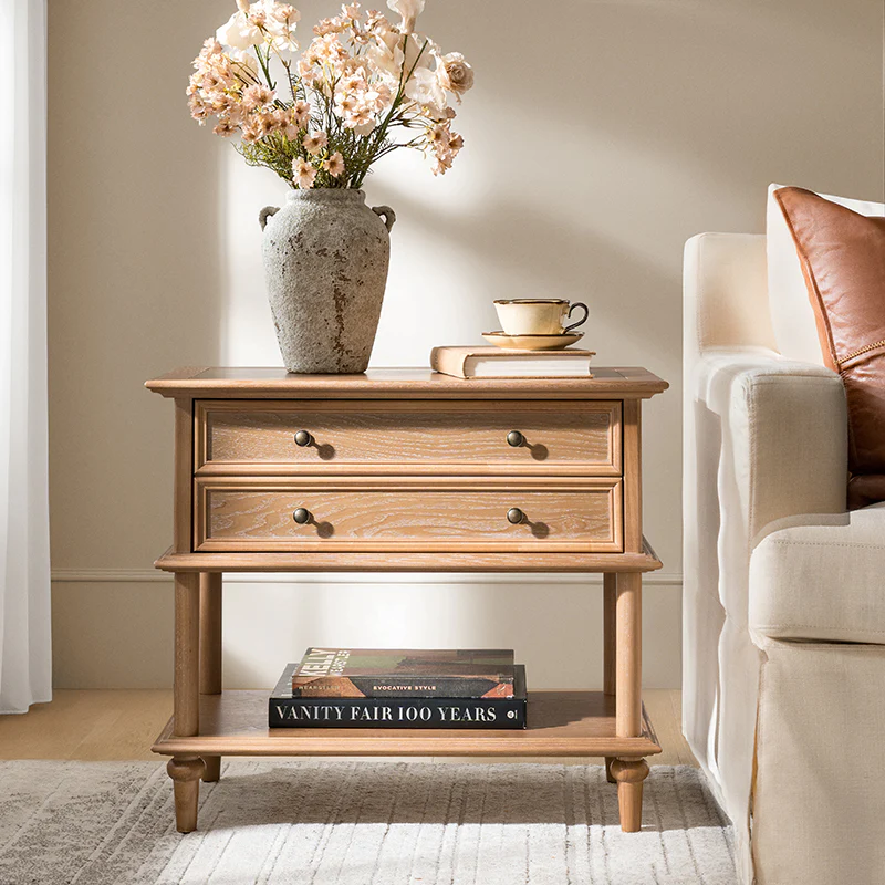 Multi-Functional Traditional Wood Nightstand with Open Shelf - Image 9