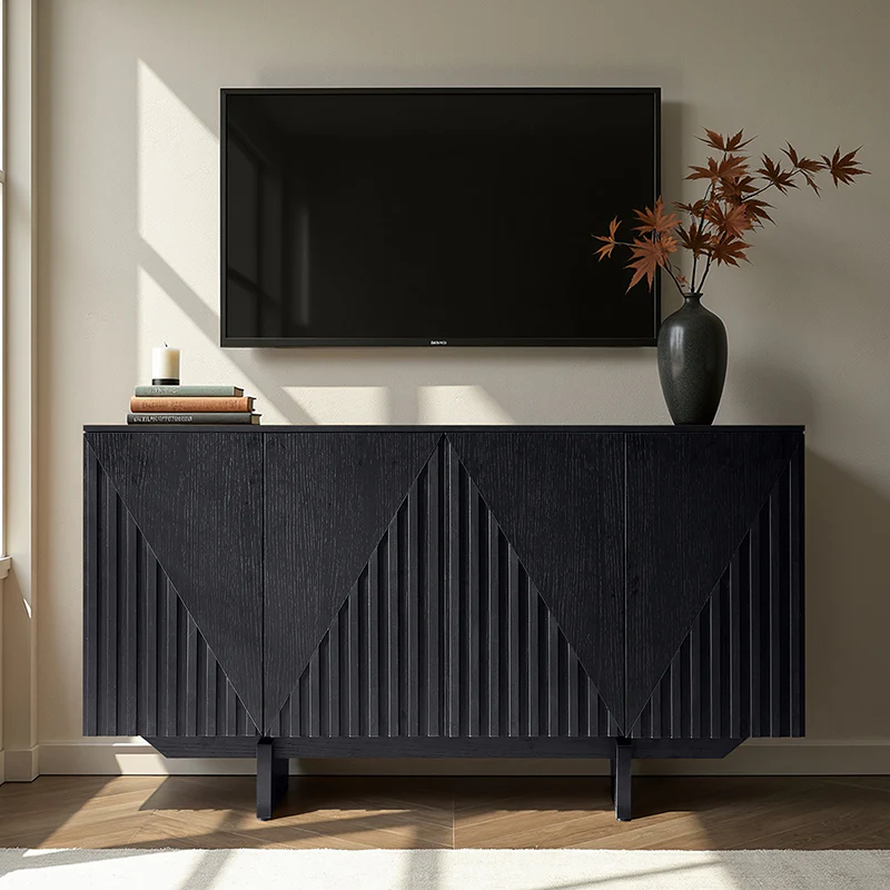 Dietreich Wooden Buffet Sideboard with Deep Embossed Texture - Image 13