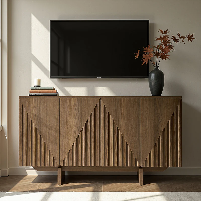 Dietreich Wooden Buffet Sideboard with Deep Embossed Texture - Image 4
